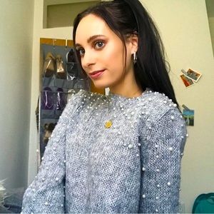 UO Crewneck Pearl Embellished Sweater